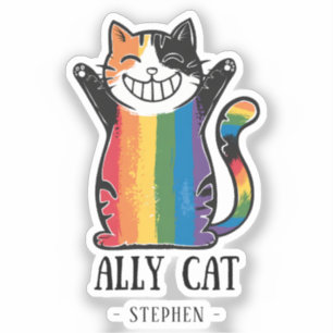 Ally Cat - Rainbow Cat LGBTQ Pride (2) Aufkleber