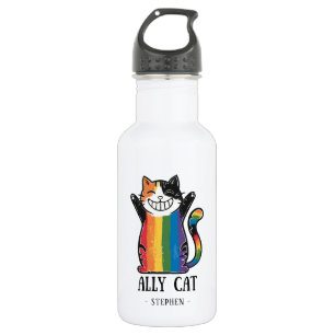 Ally Cat - Rainbow Cat LGBTQ Pride (2) Edelstahlflasche