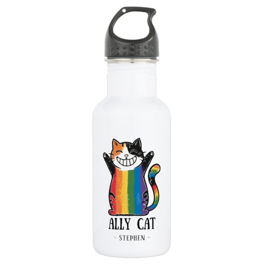 Ally Cat - Rainbow Cat LGBTQ Pride (2) Edelstahlflasche (Vorderseite)