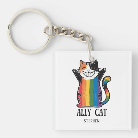 Ally Cat - Rainbow Cat LGBTQ Pride (2) Schlüsselanhänger (Vorderseite)