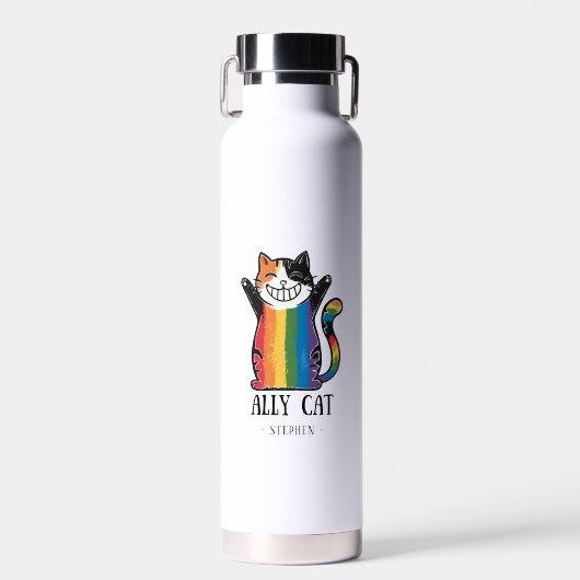 Ally Cat - Rainbow Cat LGBTQ Pride (2) Trinkflasche (Vorne)