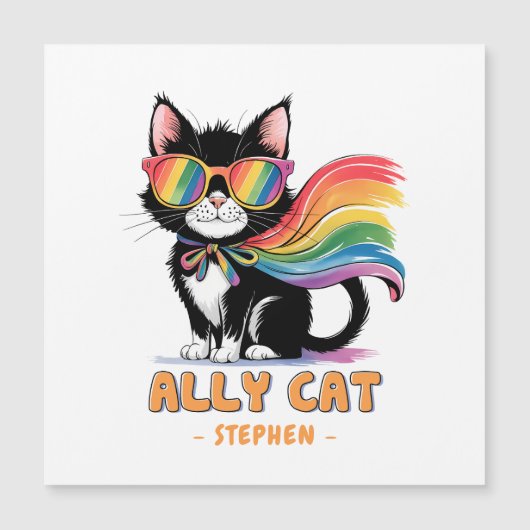 Ally Cat - Rainbow Cat LGBTQ Pride Magnetkarte (Vorderseite)