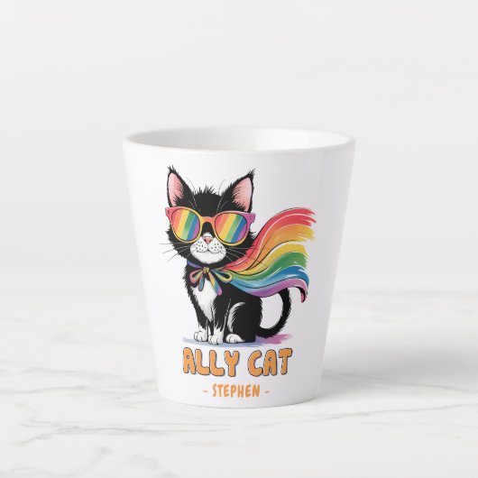 Ally Cat - Rainbow Cat LGBTQ Pride Milchtasse (Vorderseite)