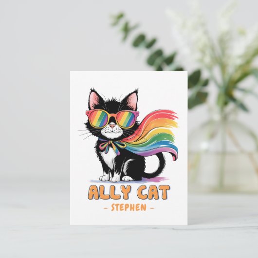 Ally Cat - Rainbow Cat LGBTQ Pride Postkarte (Stehend Vorderseite)