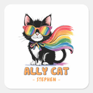 Ally Cat - Rainbow Cat LGBTQ Pride Quadratischer Aufkleber