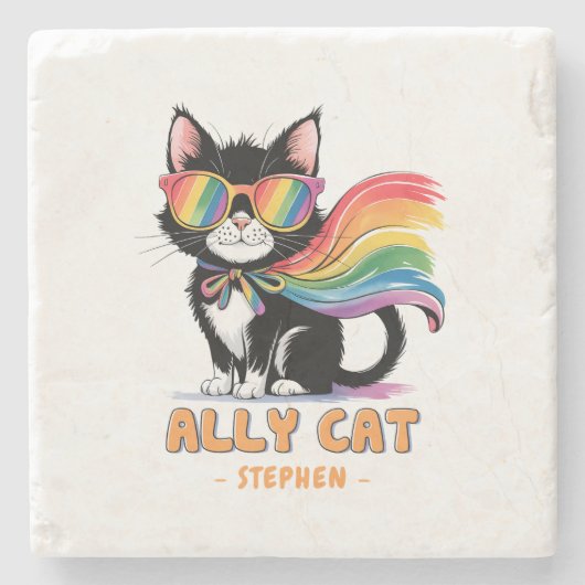 Ally Cat - Rainbow Cat LGBTQ Pride Steinuntersetzer (Vorderseite)
