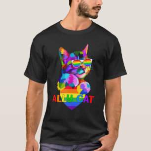 Ally Cat Rainbow Flag Herz für LGBT Gay and Lesbi T-Shirt
