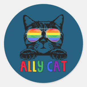 Ally Cat Rainbow Gay Pride Niedlich LGBT Animal Pe Runder Aufkleber
