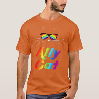 Ally Cat Rainbow Sunglasses Gay Pride Kitty Allies T-Shirt