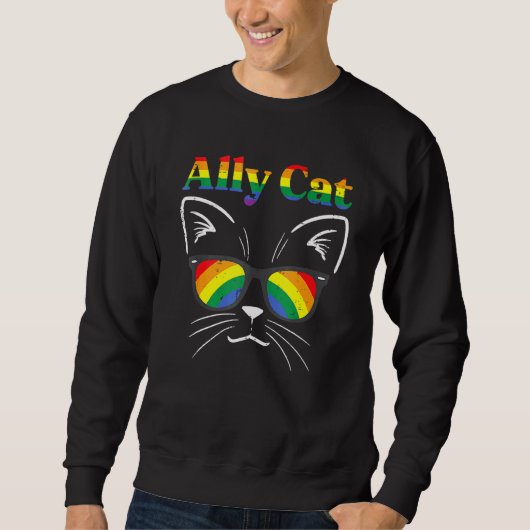 Ally Cat Rainbow Sunglasses LGBT Gay Pride Kitty A Sweatshirt (Vorderseite)