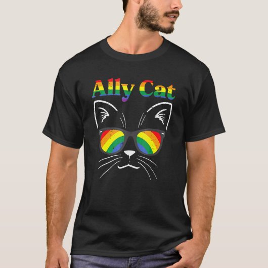 Ally Cat Rainbow Sunglasses LGBT Gay Pride Kitty A T-Shirt (Vorderseite)