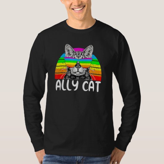 Ally Cat Rainbow Sunglasses Lgbt Gay Pride Kittys T-Shirt (Vorderseite)