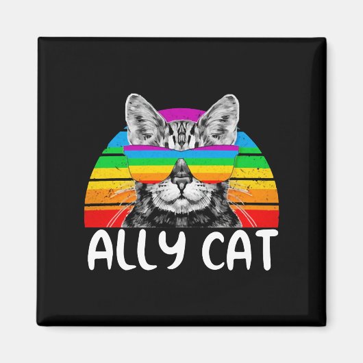 Ally Cat Rainbow Sunglasses LGBT Gay Pride Magnet (Vorne)