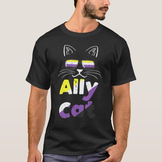 Ally Cat Sonnenbrille Nonbinary Non Binär Enby Fla T-Shirt (Vorderseite)