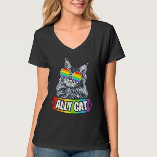 Ally Cat Straight LGBT Supporter Gay Pride Ally Ra T-Shirt (Vorderseite)