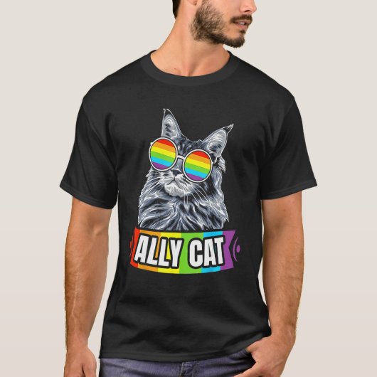 Ally Cat Straight LGBT Supporter Gay Pride Ally Ra T-Shirt (Vorderseite)