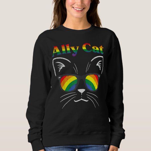 Ally Cat Sunglasses Gay Rainbow Pride LGBT Support Sweatshirt (Vorderseite)