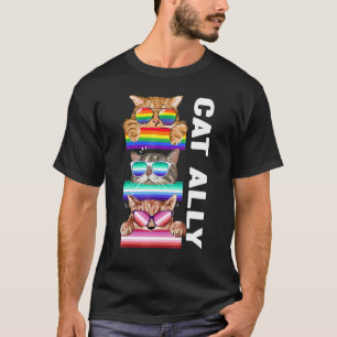 Ally Cats Drei Lgbt Gay Regenbogen Stolz Flagge Ju T-Shirt