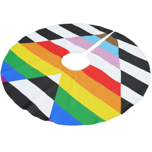 Ally Progress Pride Flag Polyester Weihnachtsbaumdecke (Schrägansicht)