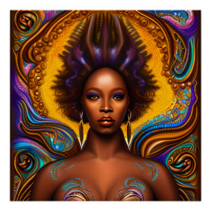 Ally Queen Auburn Brown Hair Black Melanin Afro Poster