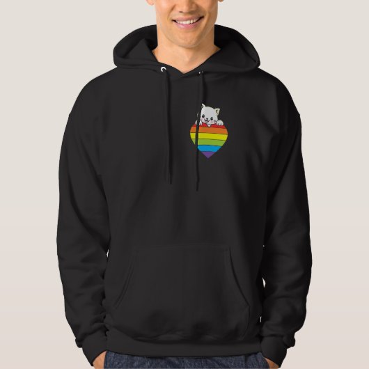 Ally Rainbow Heart Cat LGBTQ Community Pride Gende Hoodie (Vorderseite)