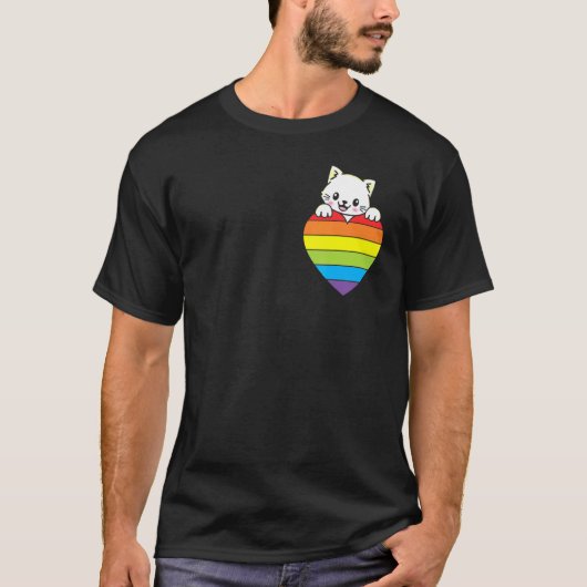 Ally Rainbow Heart Cat LGBTQ Community Pride Gende T-Shirt (Vorderseite)