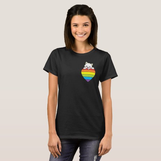 Ally Rainbow Heart Cat LGBTQ Community Pride Gende T-Shirt (Vorne ganz)