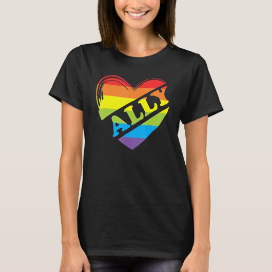 Ally Rainbow Heart Liebe LGBTQ Community Prix Gend T-Shirt (Vorderseite)