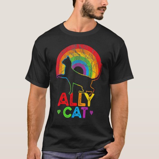 Allycat LGBT Cat With Ally Pride Rainbow T-Shirt (Vorderseite)