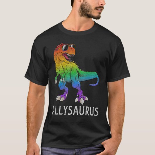 Allysaurus Dinosaur In Rainbow Flag Ally LGBT Gay  T-Shirt (Vorderseite)