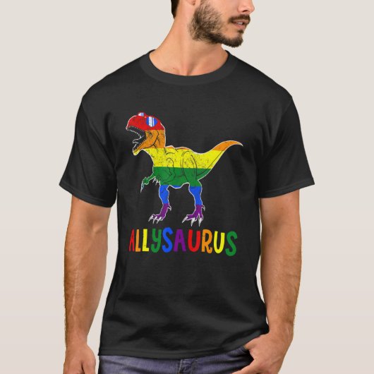 Allysaurus Dinosaur Lgbt Gay Pride Flag für Allysa T-Shirt (Vorderseite)
