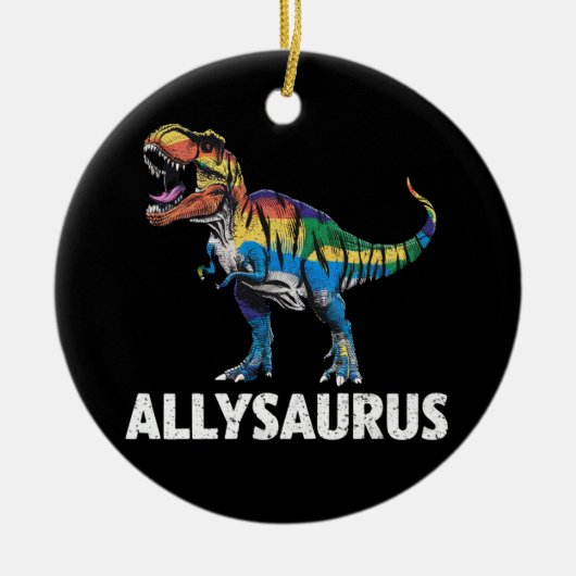Allysaurus LGBT Dinosaurier Regenbogenflagge Ally Keramik Ornament (Vorne)