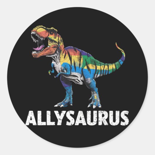 Allysaurus LGBT Dinosaurier Regenbogenflagge Ally Runder Aufkleber (Vorderseite)