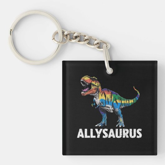 Allysaurus LGBT Dinosaurier Regenbogenflagge Ally  Schlüsselanhänger (Vorderseite)