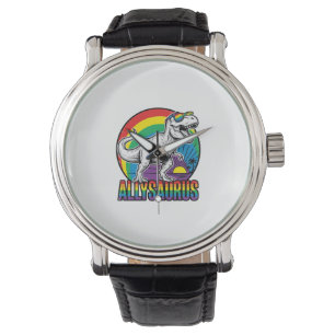 Allysaurus Regenbogen-Dinosaurier Vintage-T-Shirt- Armbanduhr