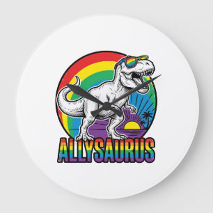 Allysaurus Regenbogen-Dinosaurier Vintage-T-Shirt- Große Wanduhr