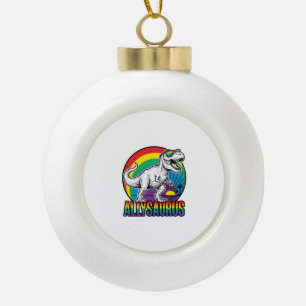 Allysaurus Regenbogen-Dinosaurier Vintage-T-Shirt- Keramik Kugel-Ornament