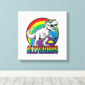 Allysaurus Regenbogen-Dinosaurier Vintage-T-Shirt- Leinwanddruck (Insitu (Holzboden))