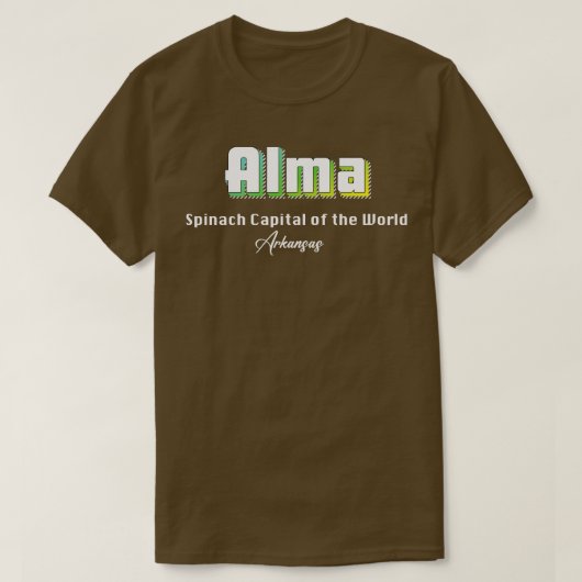 Alma Arkansas Gelber Text T-Shirt (Design vorne)