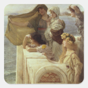 Alma-Tadema bei Cradle der Aphrodite, 1908 Quadratischer Aufkleber