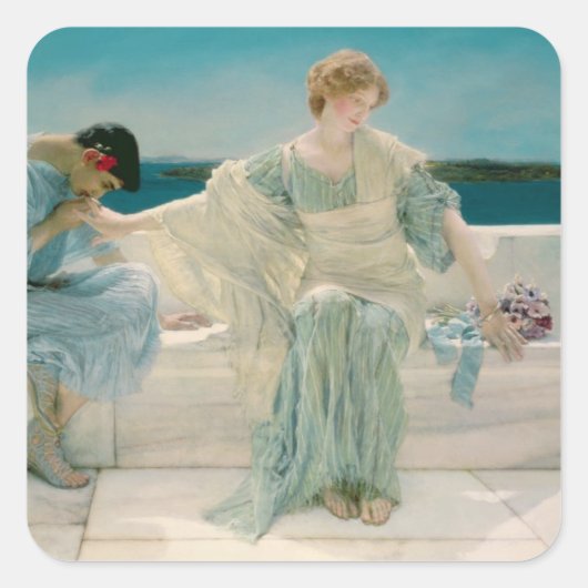 Alma-Tadema | Frag mir nicht mehr, 1906 Quadratischer Aufkleber (Vorderseite)