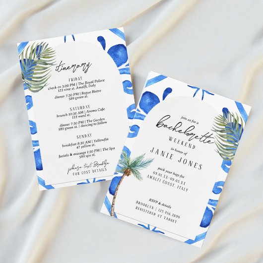 Almafi Vibes Blue Tile Junggeselinnen-Abschied Wee Einladung