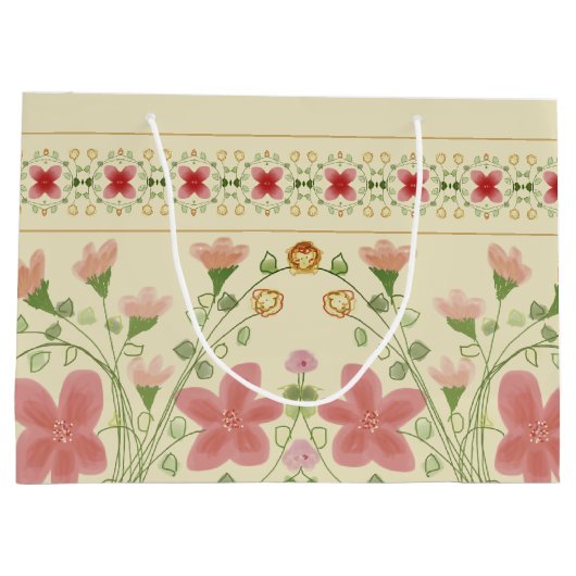 Almand und rosa Blumenkunst Große Geschenktüte (Rückseite)