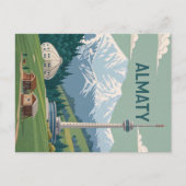 Almaty Peaks and Towers in Cold Retro View Postkarte (Vorderseite)