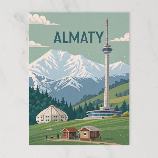 Almaty Peaks and Towers in Cold Retro View Postkarte