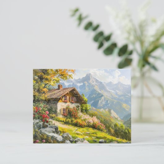 Almhaus mit Blick auf das Tal Postkarte (Stehend Vorderseite)