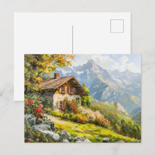 Almhaus mit Blick auf das Tal Postkarte (Vorne/Hinten)