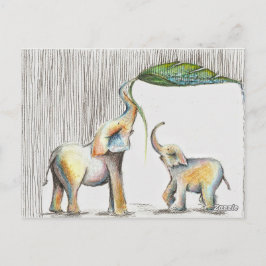 Almofada Baby und Mama Elephant Watercolor Postkarte