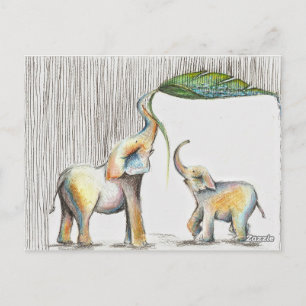 Almofada Baby und Mama Elephant Watercolor Postkarte