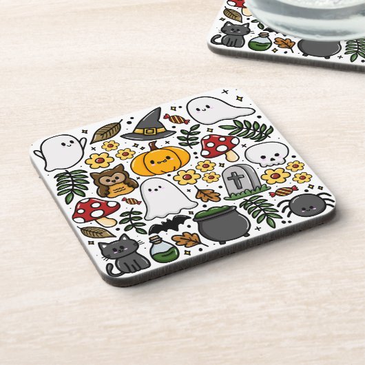 Almofada com estampa fofa de Halloween Getränkeuntersetzer (Linke Seite)